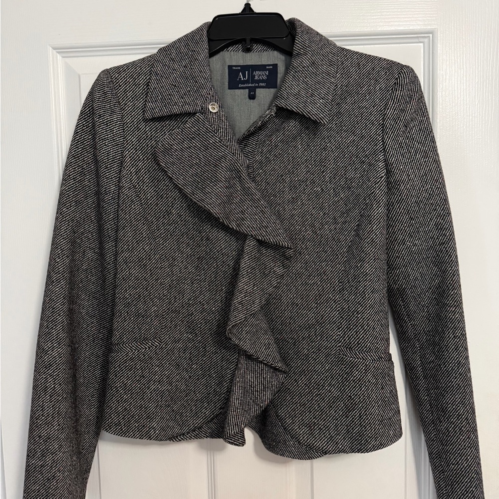 Armani Jeans Gray Ruffle Blazer